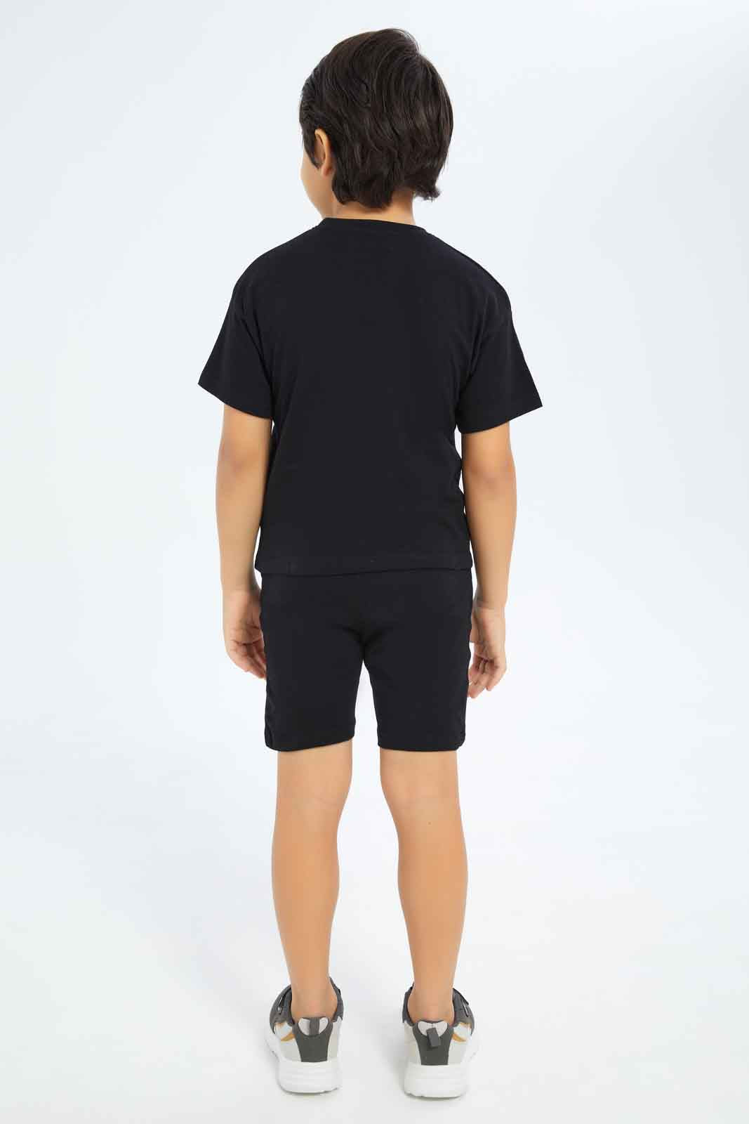 Redtag-Boys-Black-Over-Size-T-Shirt-And-Short-Set-BOY-Sets,-Category:Sets,-Colour:Black,-Deals:New-In,-Dept:Boys,-Filter:Boys-(2-to-8-Yrs),-New-In-BOY-APL,-Non-Sale,-S23B,-Section:Boys-(0-to-14Yrs)-Boys-2 to 8 Years