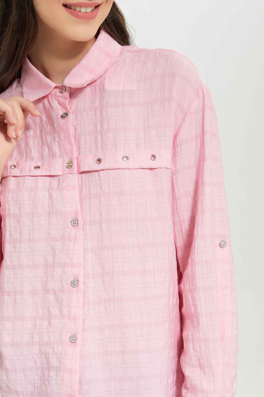 Redtag-Girls-Pink-Shirt-W/-Eyelets-Category:Blouses,-Colour:Apricot,-Deals:New-In,-Dept:Girls,-Filter:Senior-Girls-(8-to-14-Yrs),-GSR-Blouses,-New-In-GSR-APL,-Non-Sale,-S23B,-Section:Girls-(0-to-14Yrs)-Senior-Girls-9 to 14 Years