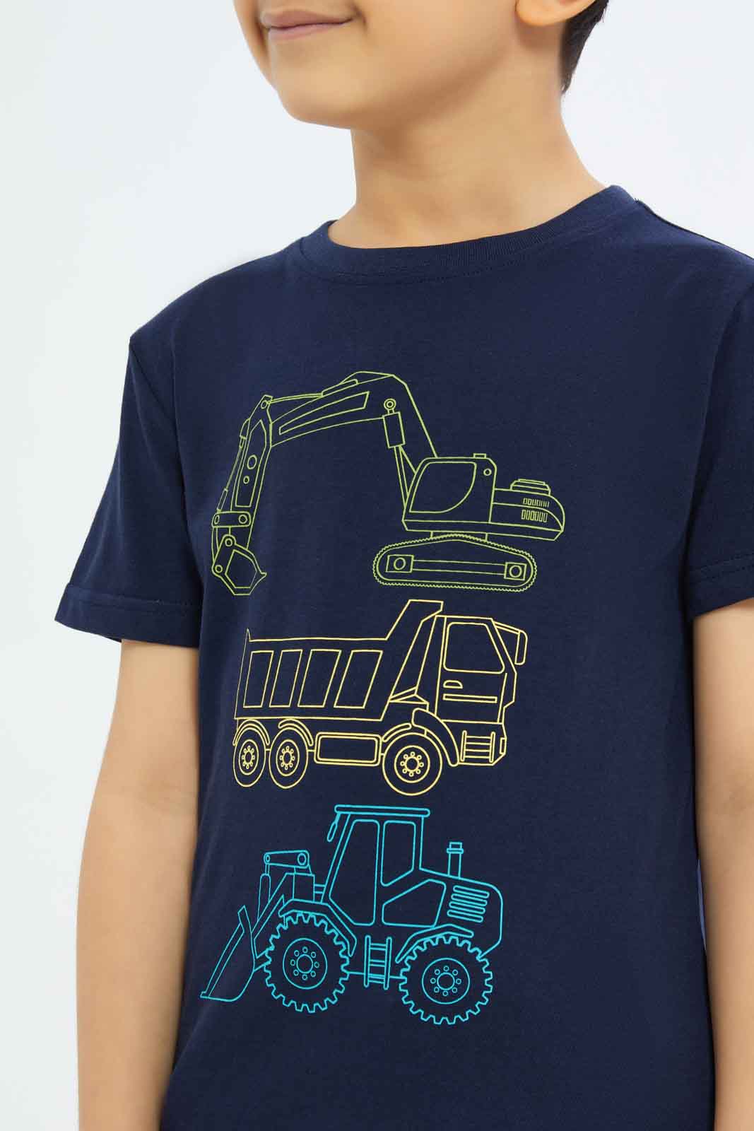 Redtag-Boys-Navy-Short-Sleeve-Crane-Graphic-T-Shirt-BOY-T-Shirts,-Category:T-Shirts,-CHA,-Colour:Navy,-Deals:New-In,-Dept:Boys,-Filter:Boys-(2-to-8-Yrs),-New-In-BOY-APL,-Non-Sale,-S23B,-Section:Boys-(0-to-14Yrs),-TBL-Boys-2 to 8 Years