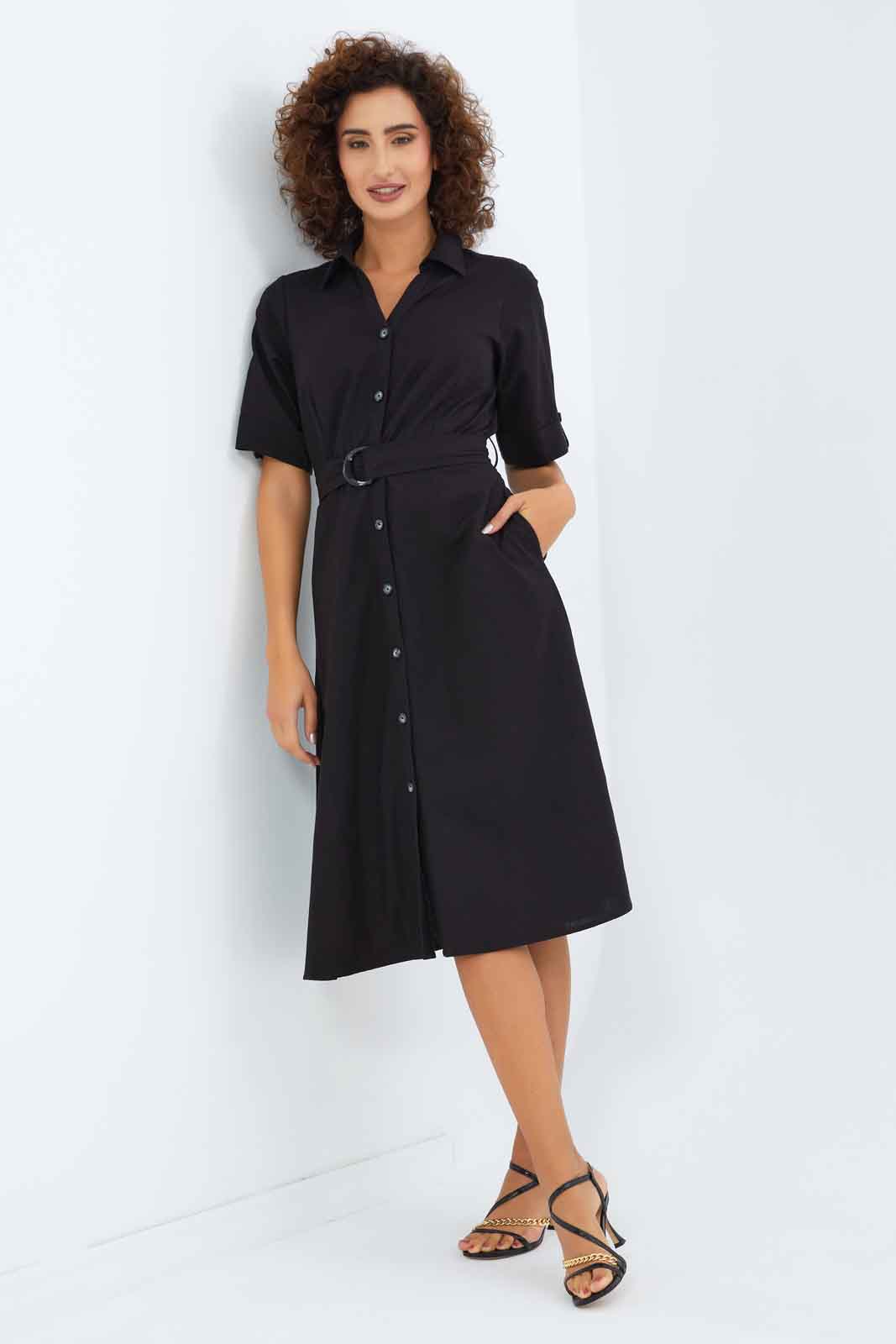 Redtag-Women-Linen-Shirt-Dress-Category:Dresses,-Colour:Black,-Deals:New-In,-Dept:Ladieswear,-Filter:Women's-Clothing,-New-In-Women-APL,-Non-Sale,-S23B,-Section:Women,-Women-Dresses-Women's-