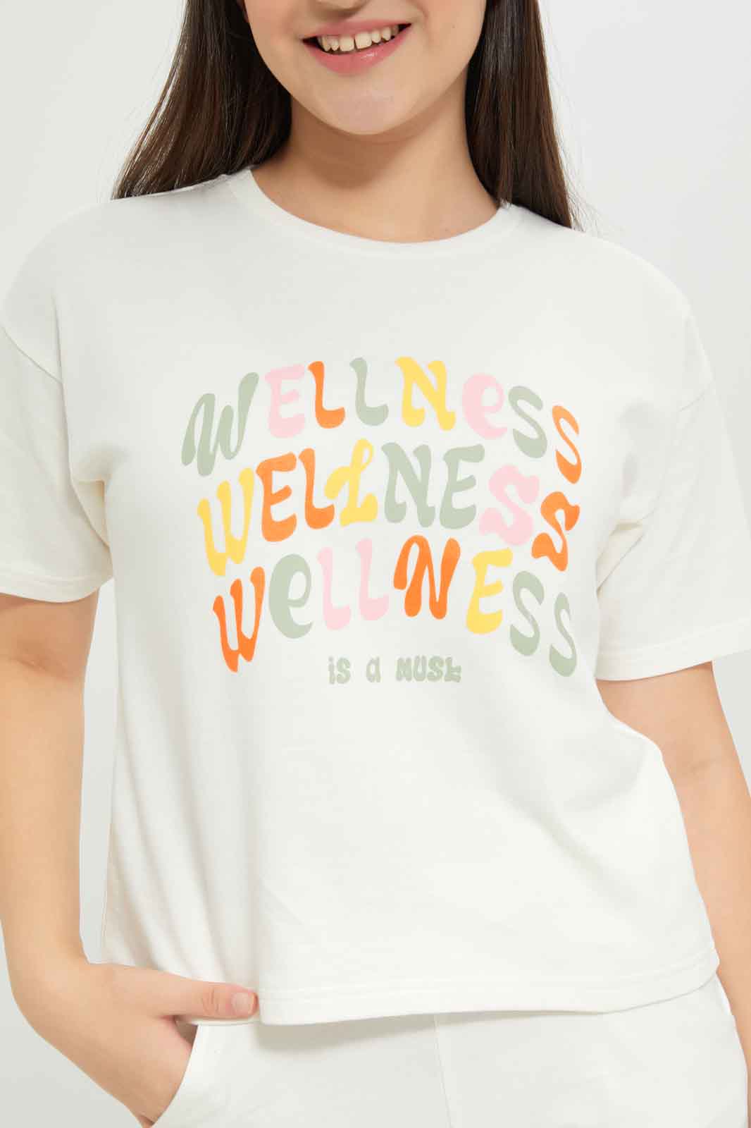 Redtag-Girls-White-Drop-Shoulder-Top-Category:T-Shirts,-Colour:White,-Deals:New-In,-Dept:Girls,-Filter:Senior-Girls-(8-to-14-Yrs),-GSR-T-Shirts,-New-In-GSR-APL,-Non-Sale,-S23B,-Section:Girls-(0-to-14Yrs)-Senior-Girls-9 to 14 Years