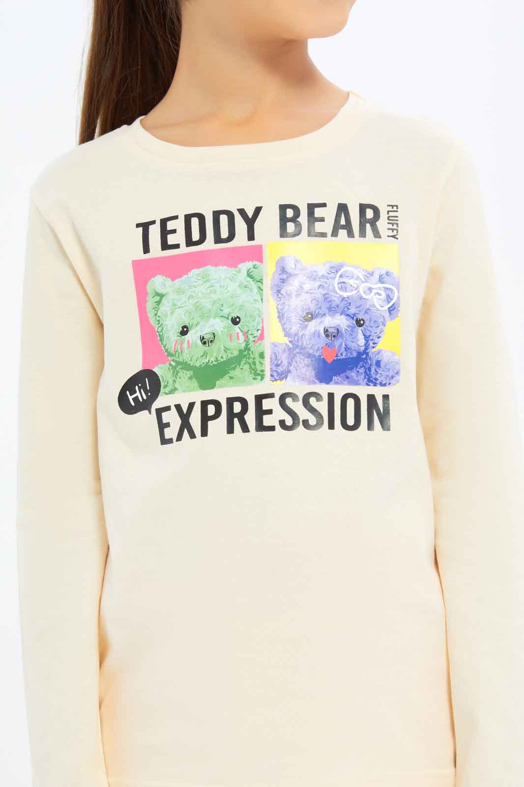Redtag-Girls-Beige-Teddy-Bear-Tee-Category:T-Shirts,-Colour:Beige,-Deals:New-In,-Dept:Girls,-Filter:Girls-(2-to-8-Yrs),-GIR-T-Shirts,-New-In-GIR-APL,-Non-Sale,-S23A,-Section:Girls-(0-to-14Yrs)-Girls-2 to 8 Years
