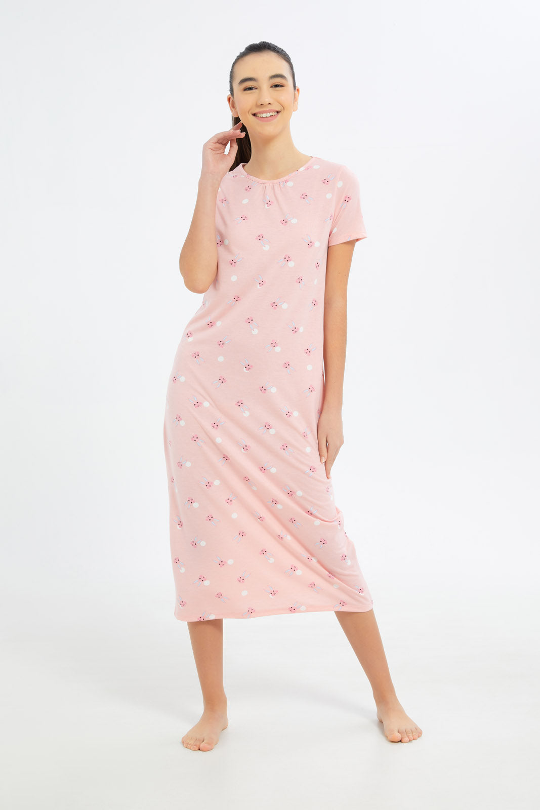 Redtag-Girls-Pink-Long-Line-Category:Nightshirts,-Colour:Apricot,-Deals:New-In,-Dept:Girls,-Filter:Senior-Girls-(8-to-14-Yrs),-GSR-Nightshirts,-H1:KWR,-H2:GSR,-H3:NWR,-H4:NSH,-New-In-GSR-APL,-Non-Sale,-S23B,-Season:S23B,-Section:Girls-(0-to-14Yrs)-Senior-Girls-9 to 14 Years