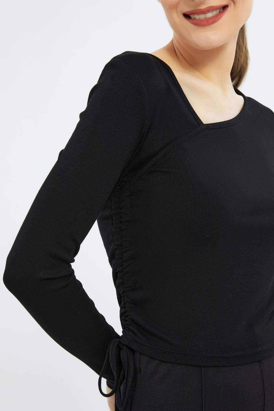 Redtag-Women-Asym-Ls-Top-Category:Tops,-Colour:Black,-Deals:New-In,-Dept:Ladieswear,-Filter:Women's-Clothing,-New-In-Women-APL,-Non-Sale,-S23B,-Section:Women,-Women-Tops-Women's-