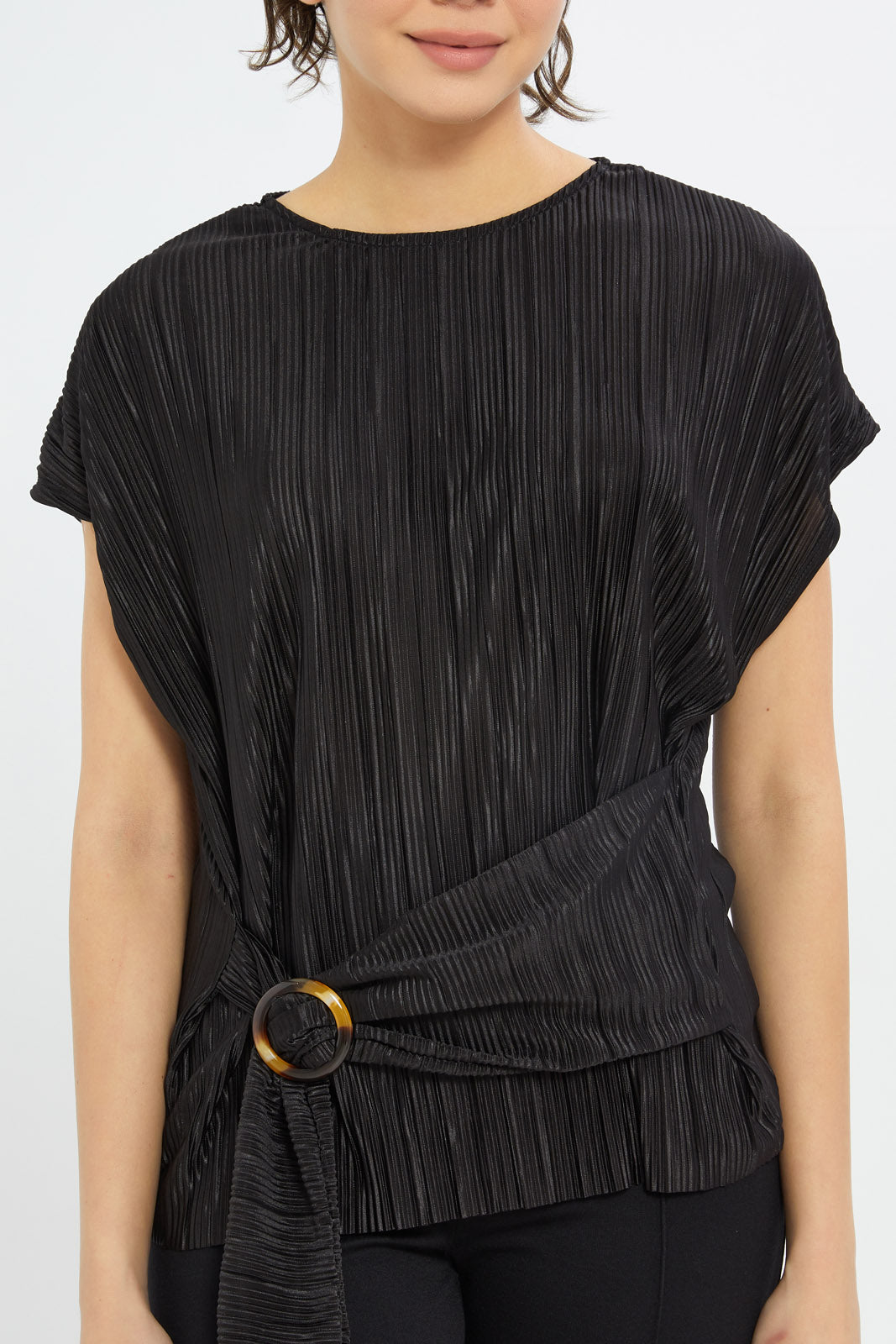 Redtag-Women-Belted-Plisse-Top-Category:Blouses,-Colour:Black,-Deals:New-In,-Dept:Ladieswear,-Filter:Women's-Clothing,-H1:LWR,-H2:LAD,-H3:BLO,-H4:CBL,-New-In-Women-APL,-Non-Sale,-S23B,-Season:S23B,-Section:Women,-Women-Blouses-Women's-