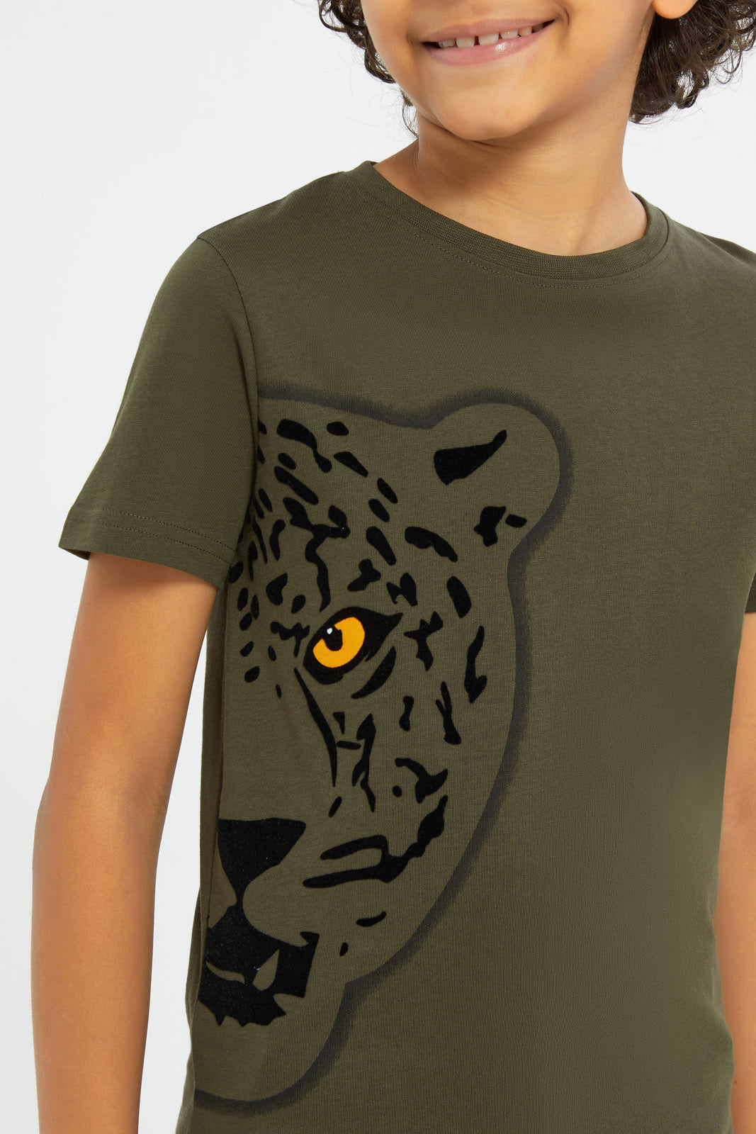 Redtag-Boys-Olive-T--Shirt-With-Flock-Placement-Print-BOY-T-Shirts,-Category:T-Shirts,-CHA,-Colour:Olive,-Deals:New-In,-Dept:Boys,-Filter:Boys-(2-to-8-Yrs),-H1:KWR,-H2:BOY,-H3:TSH,-H4:TSH,-New-In-BOY-APL,-Non-Sale,-RMD,-S23B,-Season:S23D,-Section:Boys-(0-to-14Yrs)-Boys-2 to 8 Years