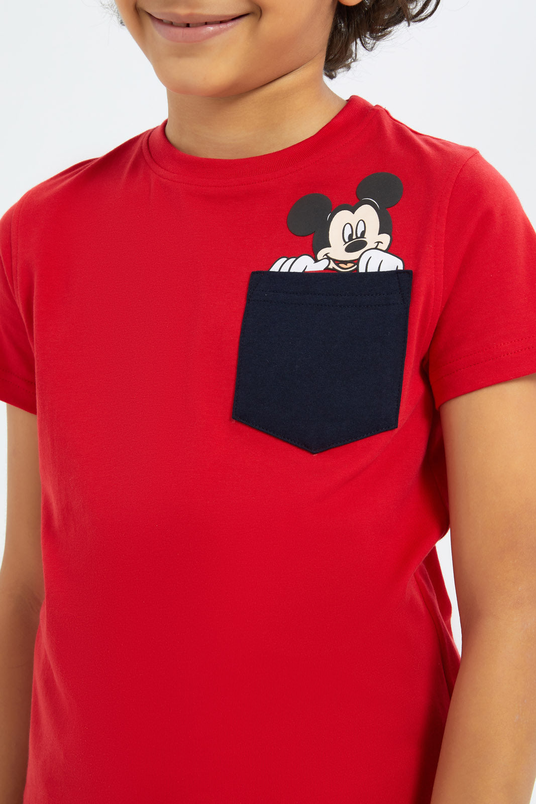 Redtag-Boys-Red-Mickey-Mouse-Pocket-T-Shirt-BOY-T-Shirts,-Category:T-Shirts,-CHA,-Colour:Red,-Deals:New-In,-Dept:Boys,-Filter:Boys-(2-to-8-Yrs),-New-In-BOY-APL,-Non-Sale,-S23C,-Section:Boys-(0-to-14Yrs)-Boys-2 to 8 Years