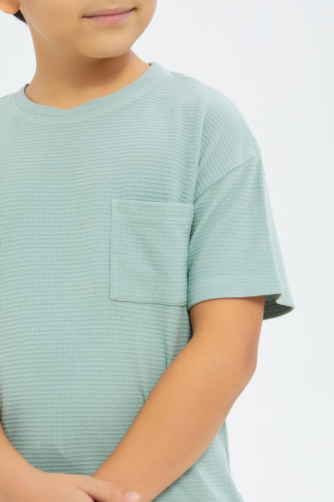 Redtag-Boys-Mint-Over-Size-Waffle-T-Shirt-BOY-T-Shirts,-Category:T-Shirts,-CHA,-Colour:Mint,-Deals:New-In,-Dept:Boys,-Filter:Boys-(2-to-8-Yrs),-New-In-BOY-APL,-Non-Sale,-S23C,-Section:Boys-(0-to-14Yrs)-Boys-2 to 8 Years