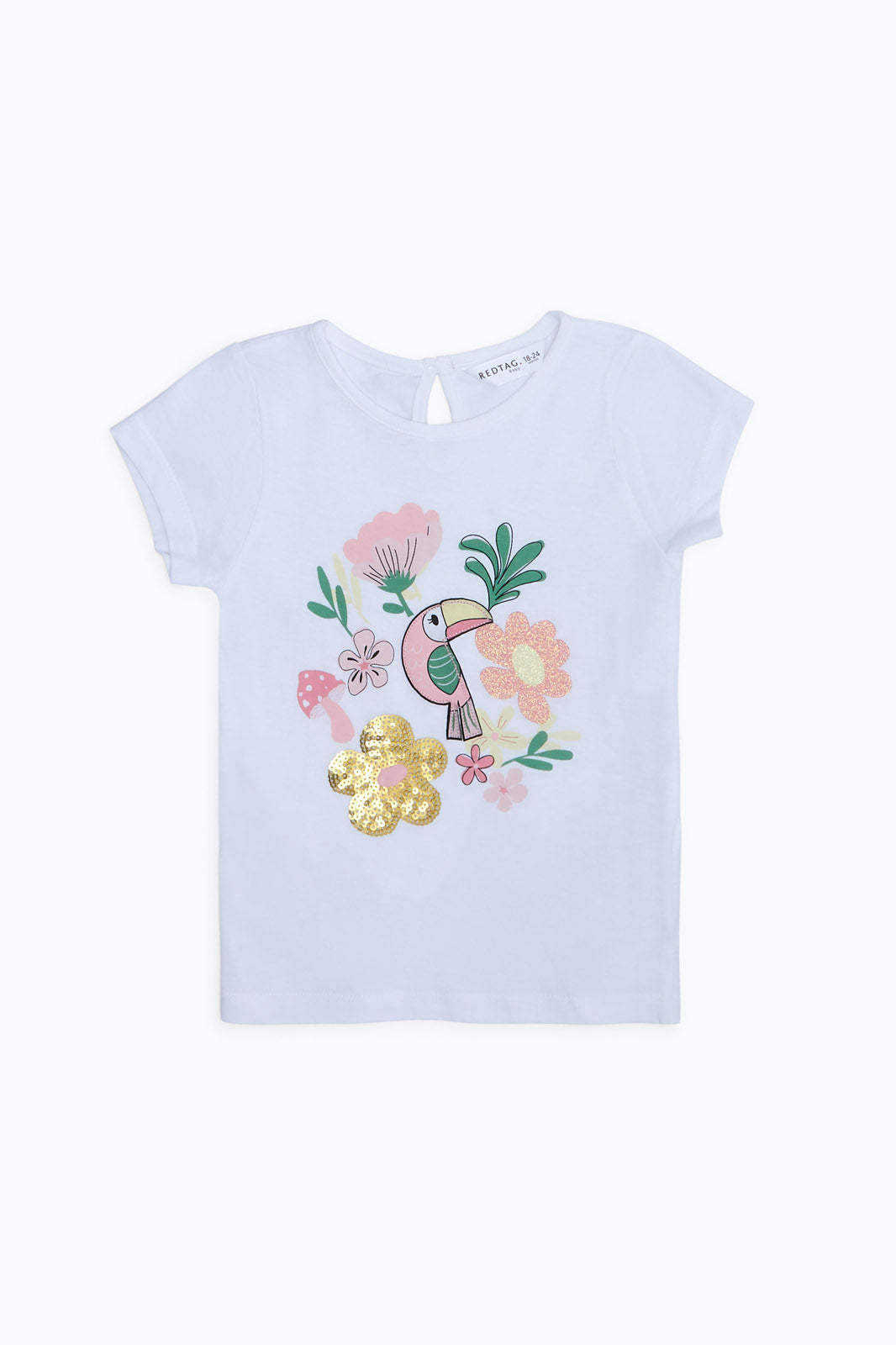 Redtag-Girls-White-Placement-Print-T-Shirt-Category:T-Shirts,-Colour:White,-Deals:New-In,-Dept:Girls,-Filter:Infant-Girls-(3-to-24-Mths),-ING-T-Shirts,-New-In-ING-APL,-Non-Sale,-S23B,-Section:Girls-(0-to-14Yrs)-Infant-Girls-3 to 24 Months
