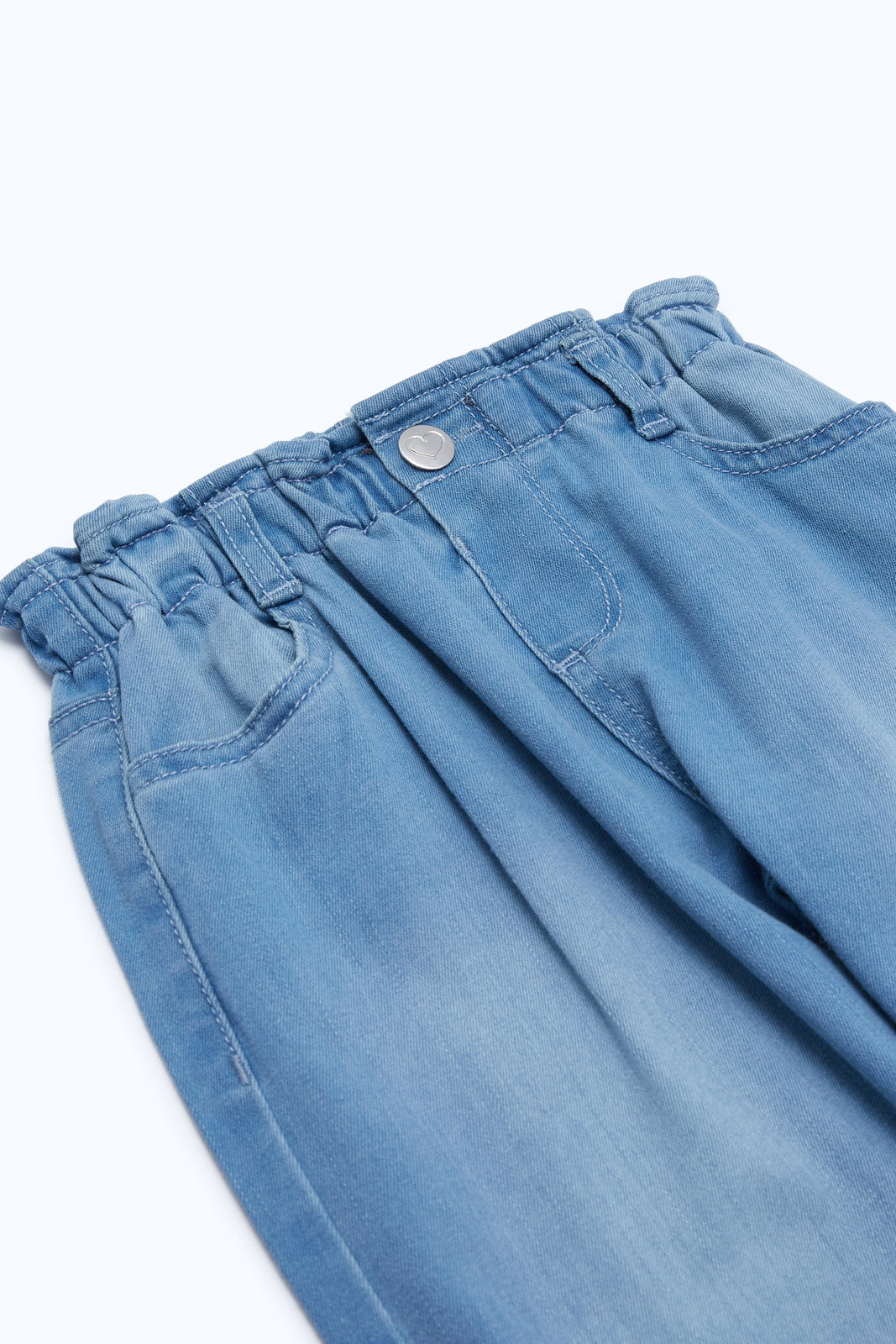 Redtag-Girls-Blue-Knit-Papaerbag-Jeans-Category:Jeans,-Colour:Blue,-Deals:2-FOR-69,-Deals:New-In,-Dept:Girls,-Filter:Infant-Girls-(3-to-24-Mths),-H1:KWR,-H2:ING,-H3:DNB,-H4:JNS,-ING-Jeans,-New-In-ING-APL,-Non-Sale,-S23B,-Season:S23B,-Section:Girls-(0-to-14Yrs)-Infant-Girls-3 to 24 Months