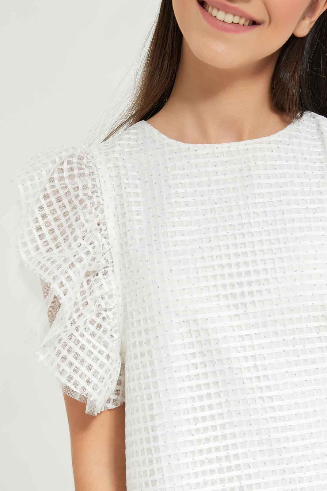 Redtag-Girls-White-Mesh-Top-Category:Blouses,-Colour:White,-Deals:New-In,-Dept:Girls,-EXE,-Filter:Senior-Girls-(8-to-14-Yrs),-GSR-Blouses,-New-In-GSR-APL,-Non-Sale,-S23B,-Section:Girls-(0-to-14Yrs)-Senior-Girls-9 to 14 Years