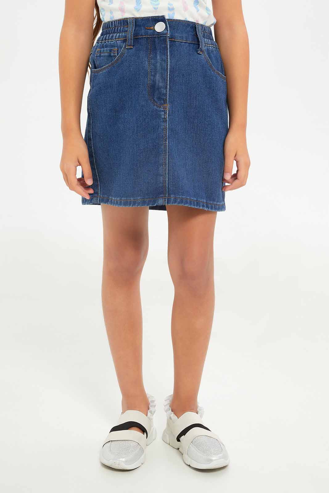 Redtag-Girls-Denim-Skirt---Blue-Category:Skirts,-Colour:Blue,-Deals:New-In,-Dept:Girls,-Filter:Girls-(2-to-8-Yrs),-GIR-Skirts,-New-In-GIR-APL,-Non-Sale,-S23B,-Section:Girls-(0-to-14Yrs)-Girls-2 to 8 Years