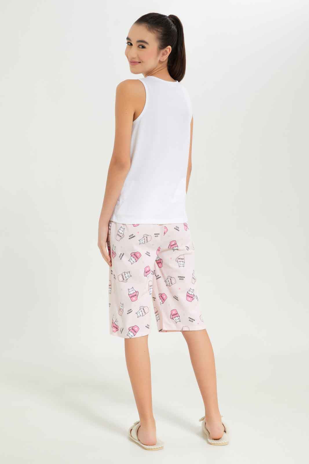 Redtag-Girls-White-Cat-Basic-Pj-Set-Category:Pyjama-Sets,-Colour:White,-Deals:New-In,-Dept:Girls,-Filter:Senior-Girls-(8-to-14-Yrs),-GSR-Pyjama-Sets,-New-In-GSR-APL,-Non-Sale,-S23B,-Section:Girls-(0-to-14Yrs)-Senior-Girls-9 to 14 Years