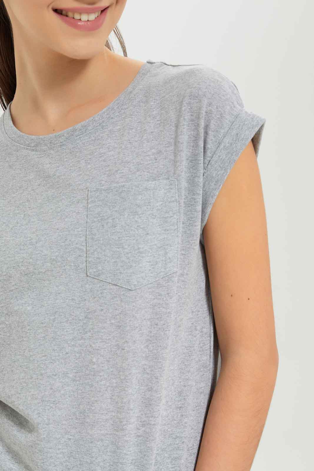Redtag-Girls-Grey-Melange-S/S-Solid-T-Shirt-W/-Pocket-Category:T-Shirts,-Colour:Grey,-Deals:New-In,-Dept:Girls,-Filter:Senior-Girls-(8-to-14-Yrs),-GSR-T-Shirts,-New-In-GSR-APL,-Non-Sale,-S23B,-Section:Girls-(0-to-14Yrs),-TBL-Senior-Girls-9 to 14 Years