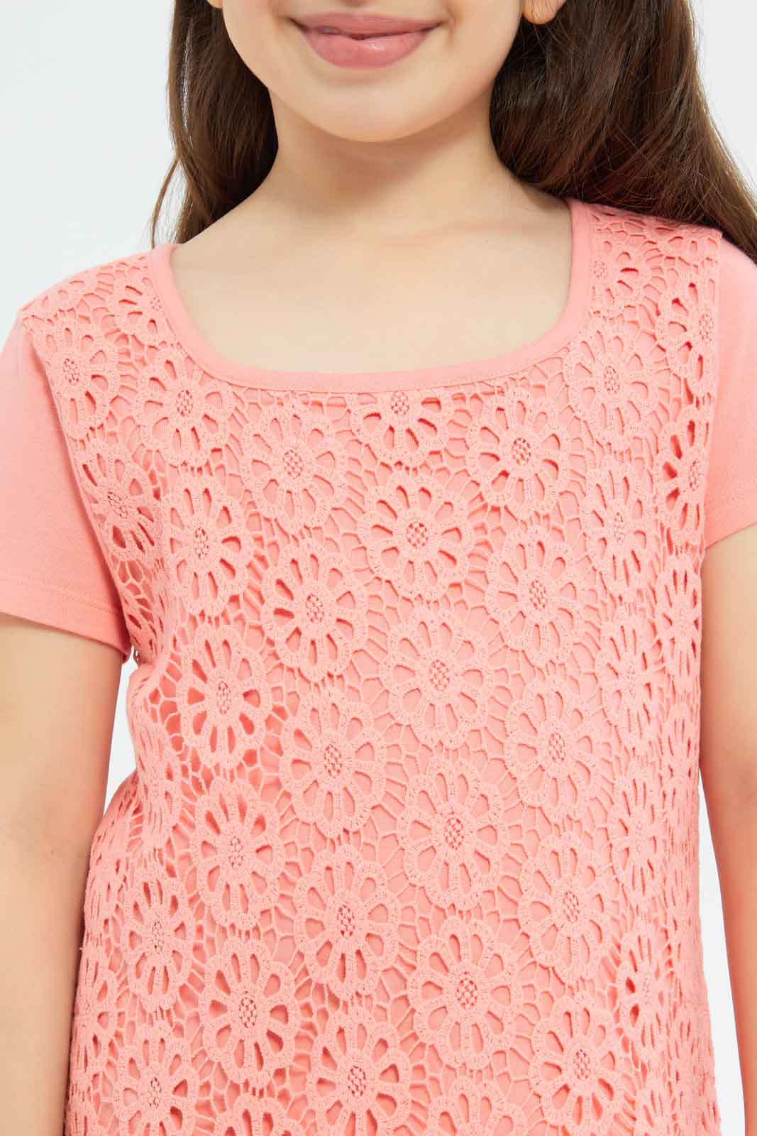 Redtag-Girls-Crotched-Blouse---Cream-&-Coral-Category:Blouses,-Colour:Apricot,-Deals:New-In,-Dept:Girls,-Filter:Girls-(2-to-8-Yrs),-GIR-Blouses,-New-In-GIR-APL,-Non-Sale,-S23B,-Section:Girls-(0-to-14Yrs)--