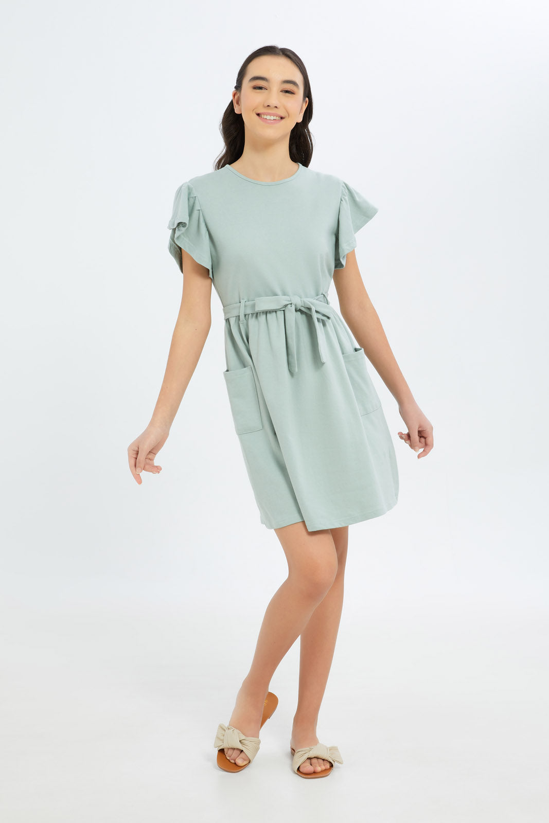 Redtag-Girls-Sage-Playsuit-Category:Dresses,-Colour:Green,-Deals:New-In,-Dept:Girls,-Filter:Senior-Girls-(8-to-14-Yrs),-GSR-Dresses,-H1:KWR,-H2:GSR,-H3:DRS,-H4:CAD,-New-In-GSR-APL,-Non-Sale,-S23B,-Season:S23B,-Section:Girls-(0-to-14Yrs)-Senior-Girls-9 to 14 Years