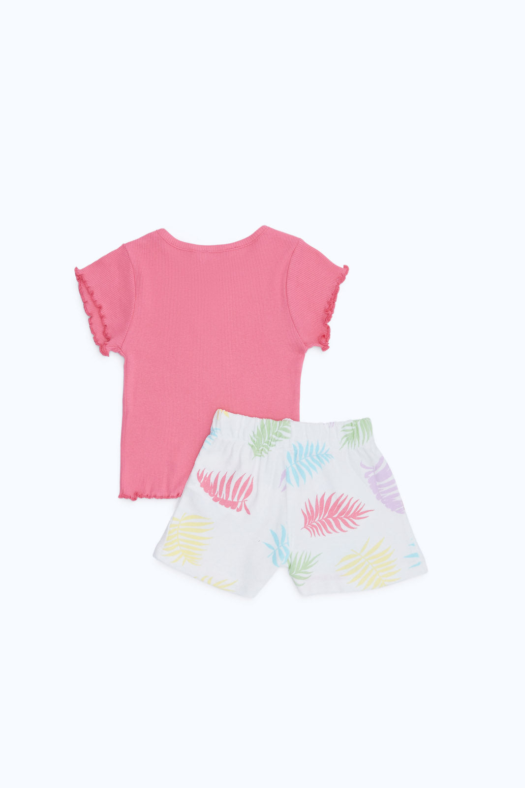 Redtag-Girls-Pink-Rib-T-Shirt-With-Shorts-Category:Sets,-Colour:Apricot,-Deals:New-In,-Dept:Girls,-Filter:Infant-Girls-(3-to-24-Mths),-H1:KWR,-H2:ING,-H3:SET,-H4:CAE,-ING-Sets,-New-In-ING-APL,-Non-Sale,-RMD,-S23C,-Season:S23C,-Section:Girls-(0-to-14Yrs)-Infant-Girls-3 to 24 Months