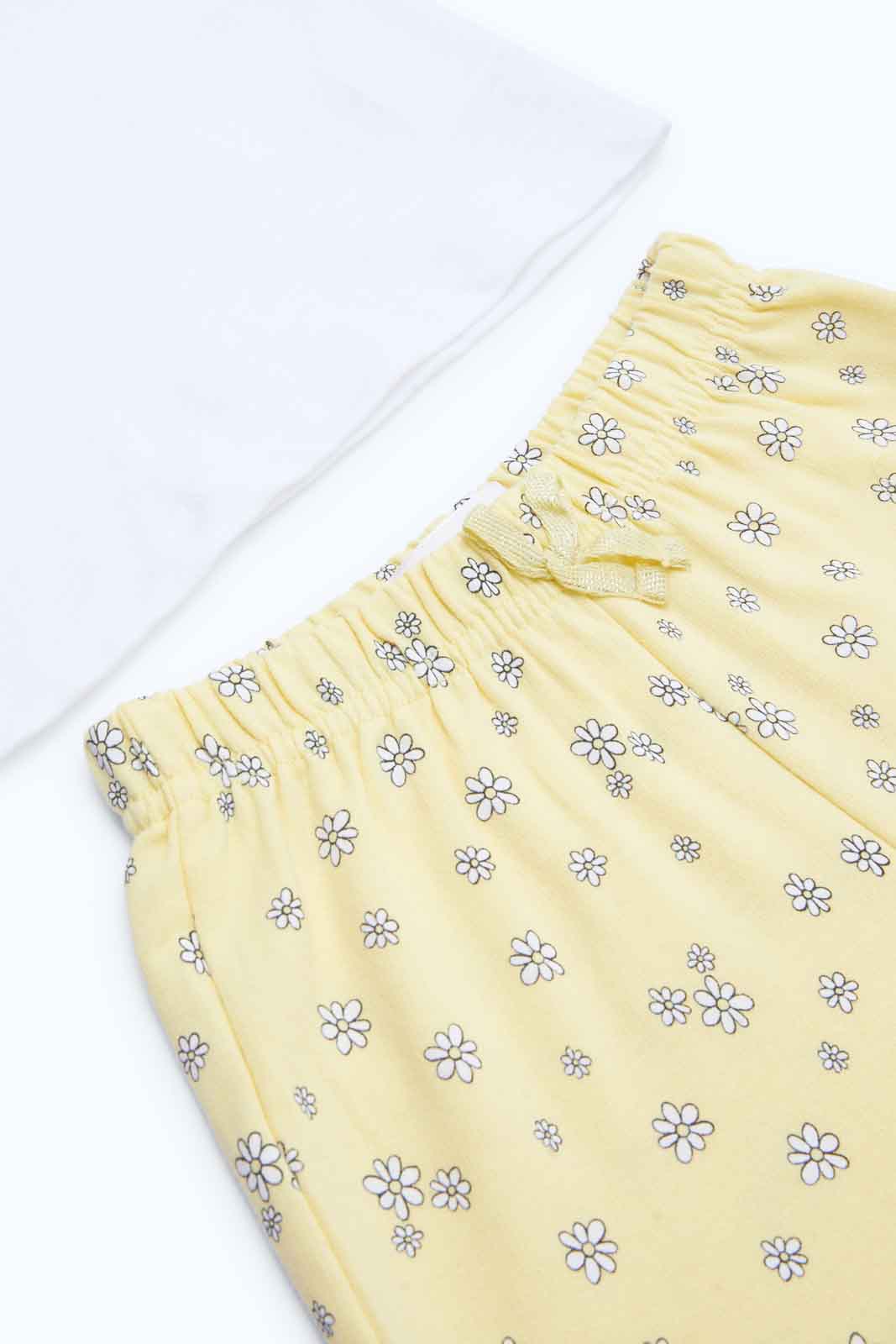 Redtag-Girls-White-Solid-T-Shirt-With-Yellow-Floral-Shorts-Category:Sets,-Colour:Assorted,-Deals:New-In,-Dept:Girls,-Filter:Infant-Girls-(3-to-24-Mths),-ING-Sets,-New-In-ING-APL,-Non-Sale,-S23B,-Section:Girls-(0-to-14Yrs),-VLM-Infant-Girls-3 to 24 Months