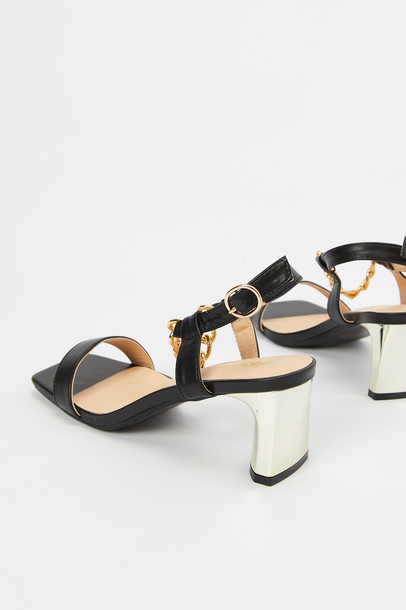 Redtag-Black-Sandal-With-Chain-Trim-Category:Shoes,-Colour:Black,-Deals:New-In,-Filter:Women's-Footwear,-H1:FOO,-H2:LAD,-H3:SAF,-H4:SAN,-Heels,-LEC-Sandals,-N/A,-New-In-Women-FOO,-Non-Sale,-S23B,-Season:S23B,-Section:Women-Women's-