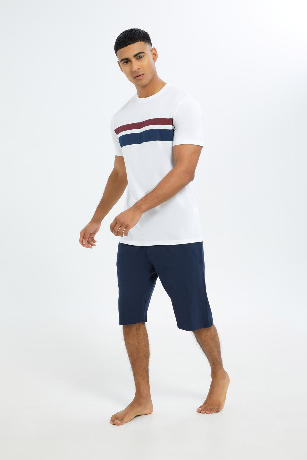 Redtag-Men-White-&-Navy-Shorts-Pyjama-Set-Category:Pyjama-Sets,-Colour:White,-Deals:New-In,-Dept:Menswear,-Filter:Men's-Clothing,-H1:MWR,-H2:GEN,-H3:NWR,-H4:PJS,-Men-Pyjama-Sets,-New-In-Men-APL,-Non-Sale,-S23C,-Season:S23C,-Section:Men-Men's-