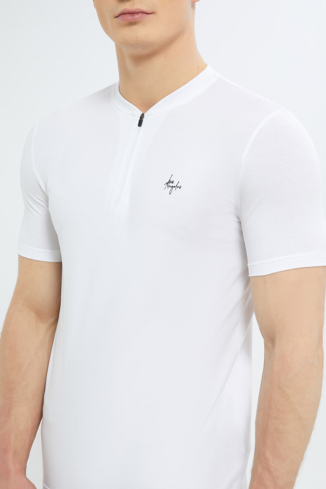 Redtag-Men-White-Half-Zip-Stretch-T-Shirt-Category:T-Shirts,-Colour:White,-Deals:New-In,-Dept:Menswear,-Filter:Men's-Clothing,-Men-T-Shirts,-New-In-Men-APL,-Non-Sale,-S23C,-Section:Men-Men's-