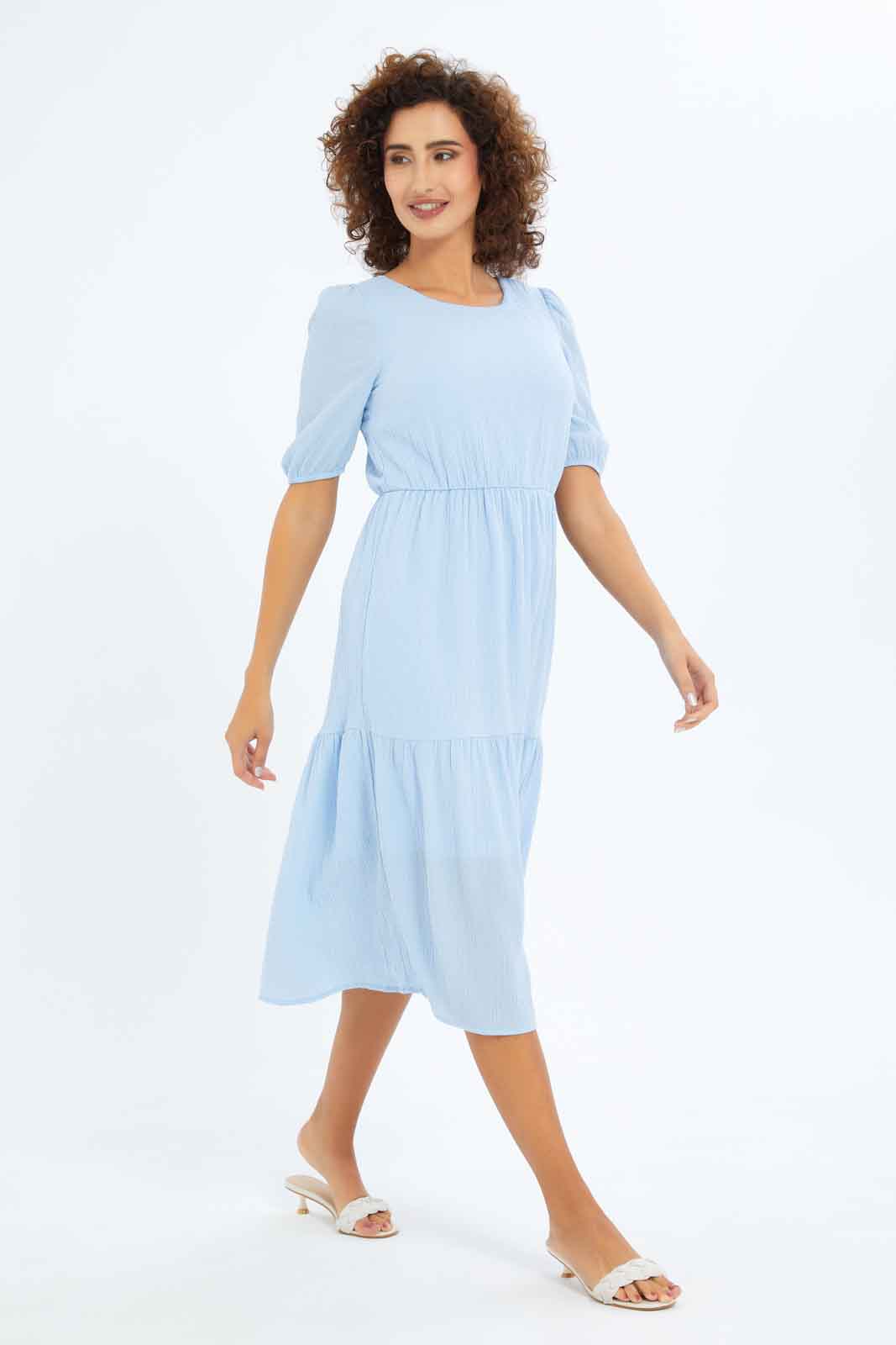 Redtag-Women-Blue-Textured-Tiered-Dress-Category:Dresses,-Colour:Blue,-Deals:New-In,-Dept:Ladieswear,-Filter:Women's-Clothing,-KSH,-New-In-Women-APL,-Non-Sale,-S23B,-Section:Women,-Women-Dresses-Women's-
