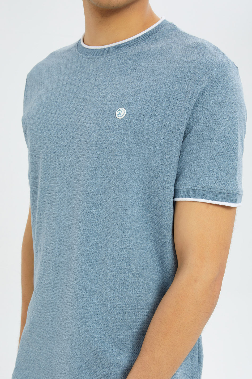 Redtag-Men-Blue-Jacquard-T-Shirt-With-Tipping-Category:T-Shirts,-Colour:Blue,-Deals:New-In,-Dept:Menswear,-Filter:Men's-Clothing,-H1:MWR,-H2:GEN,-H3:TSH,-H4:TSH,-Men-T-Shirts,-New-In-Men-APL,-Non-Sale,-S23C,-Season:S23C,-Section:Men-Men's-