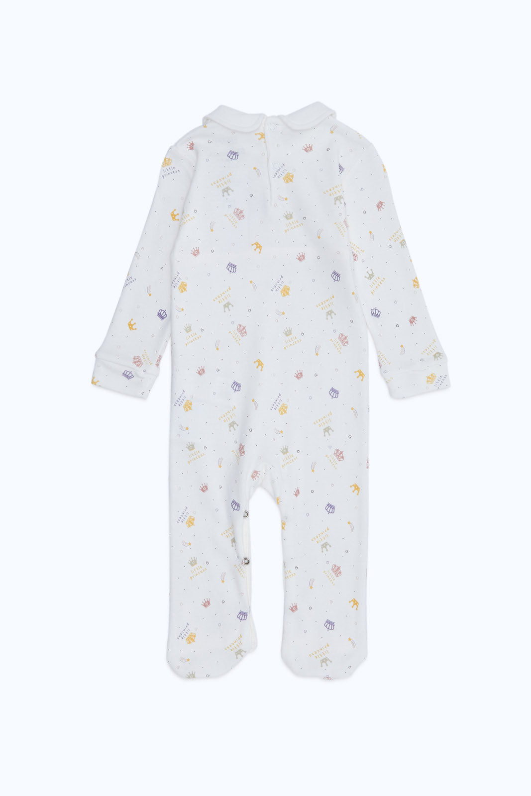 Redtag-White-Princess-Aop-Pink-Crown-Sleepsuit-Girl-Category:Sleepsuits,-Colour:Charcoal,-Deals:New-In,-Dept:New-Born,-Filter:Baby-(0-to-12-Mths),-H1:KWR,-H2:NBF,-H3:NWR,-H4:SST,-NBF-Sleepsuits,-New-In-NBF-APL,-Non-Sale,-RMD,-S23C,-Season:S23C,-Section:Boys-(0-to-14Yrs)-Baby-0 to 12 Months