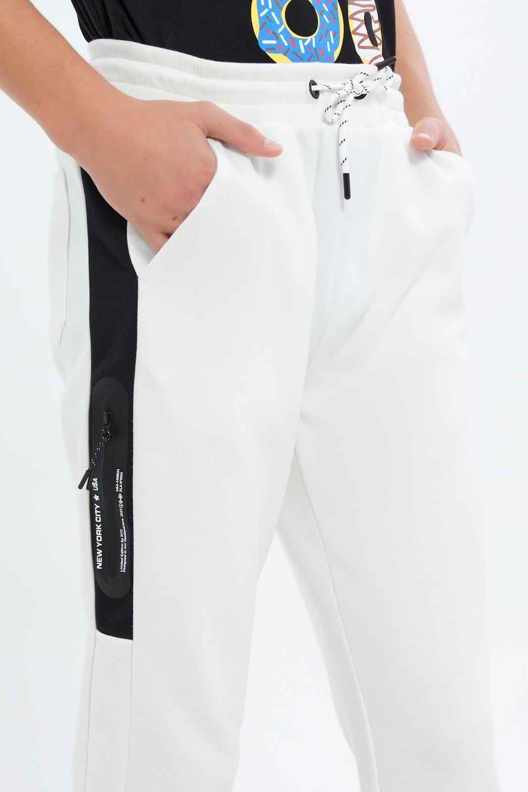 Redtag-Boys-White-Biker-Knee-Active-Pants-BSR-Joggers,-Category:Joggers,-Colour:White,-Deals:New-In,-Dept:Boys,-Filter:Senior-Boys-(8-to-14-Yrs),-New-In-BSR-APL,-Non-Sale,-S23C,-Section:Boys-(0-to-14Yrs)-Senior-Boys-9 to 14 Years