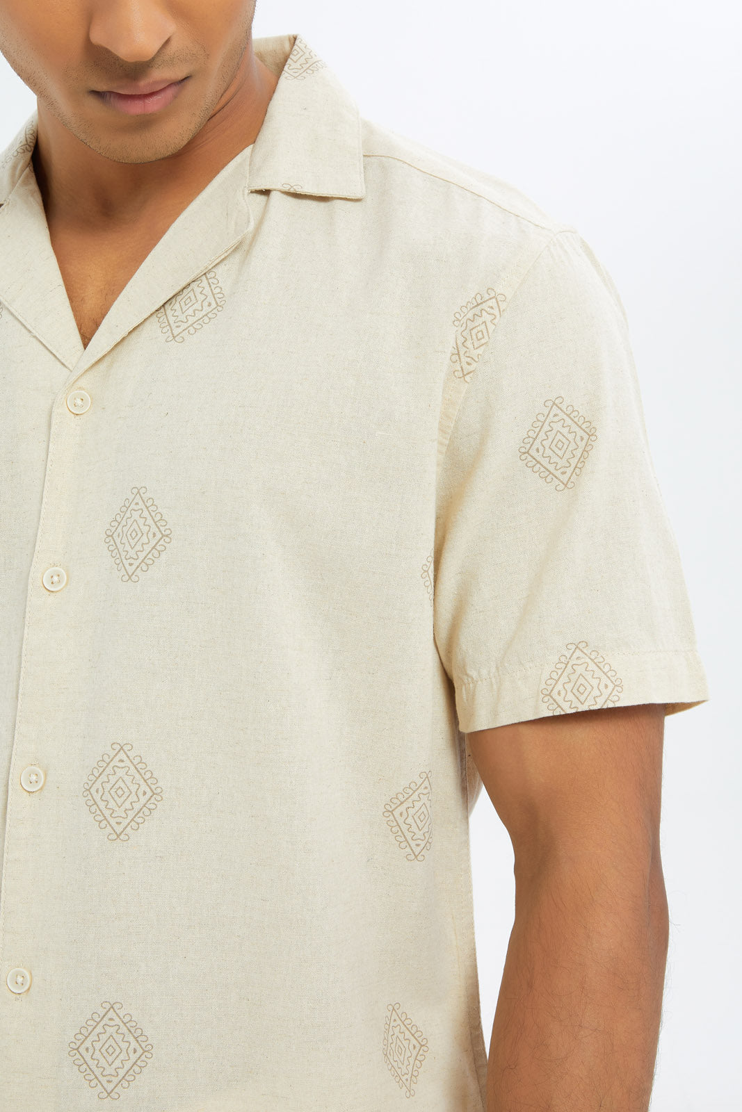 Redtag-Men-Beige-Printed-Cuban-Collar-Shirt-Category:Shirts,-Colour:Beige,-Deals:New-In,-Dept:Menswear,-Filter:Men's-Clothing,-H1:MWR,-H2:GEN,-H3:SHI,-H4:CSH,-Men-Shirts,-New-In-Men-APL,-Non-Sale,-RMD,-S23C,-Season:S23C,-Section:Men-Men's-