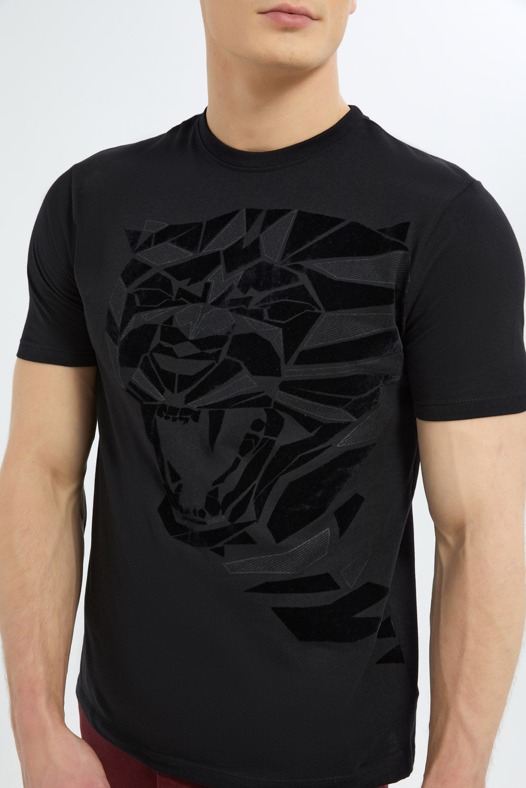 Redtag-Men-Black-Geomatric-Flock-Print-T-Shirt-Category:T-Shirts,-Colour:Black,-Deals:New-In,-Dept:Menswear,-Filter:Men's-Clothing,-Men-T-Shirts,-New-In-Men-APL,-Non-Sale,-S23C,-Section:Men-Men's-