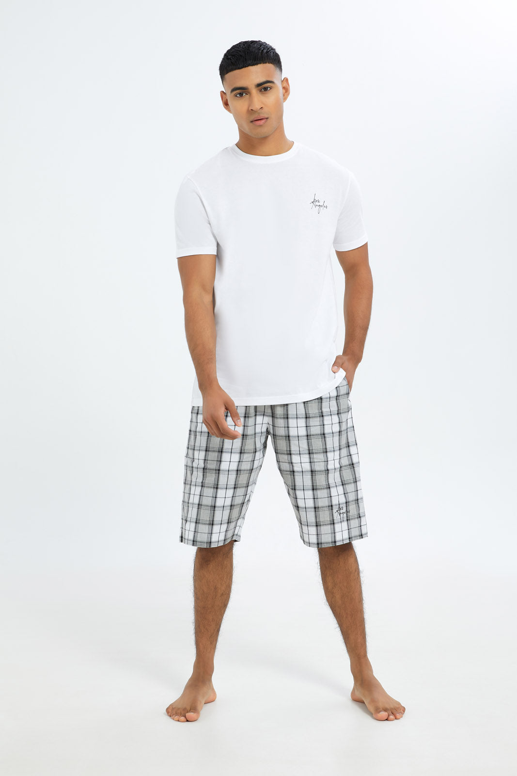 Redtag-Men-White-Shorts-Pyjama-Set-Category:Pyjama-Sets,-Colour:White,-Deals:New-In,-Dept:Menswear,-Filter:Men's-Clothing,-H1:MWR,-H2:GEN,-H3:NWR,-H4:PJS,-Men-Pyjama-Sets,-New-In-Men-APL,-Non-Sale,-S23C,-Season:S23C,-Section:Men-Men's-