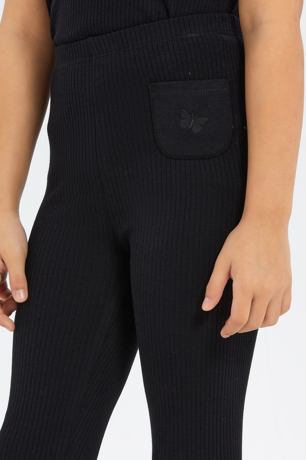 Redtag-Girls-Black-Drop-Needle-Leggings-Category:Leggings,-Colour:Black,-Deals:New-In,-Filter:Girls-(2-to-8-Yrs),-GIR-Leggings,-H1:KWR,-H2:GIR,-H3:TRS,-H4:LEG,-New-In-GIR-APL,-Non-Sale,-S23B,-Season:S23B,-Section:Girls-(0-to-14Yrs),-TBL-Girls-2 to 8 Years