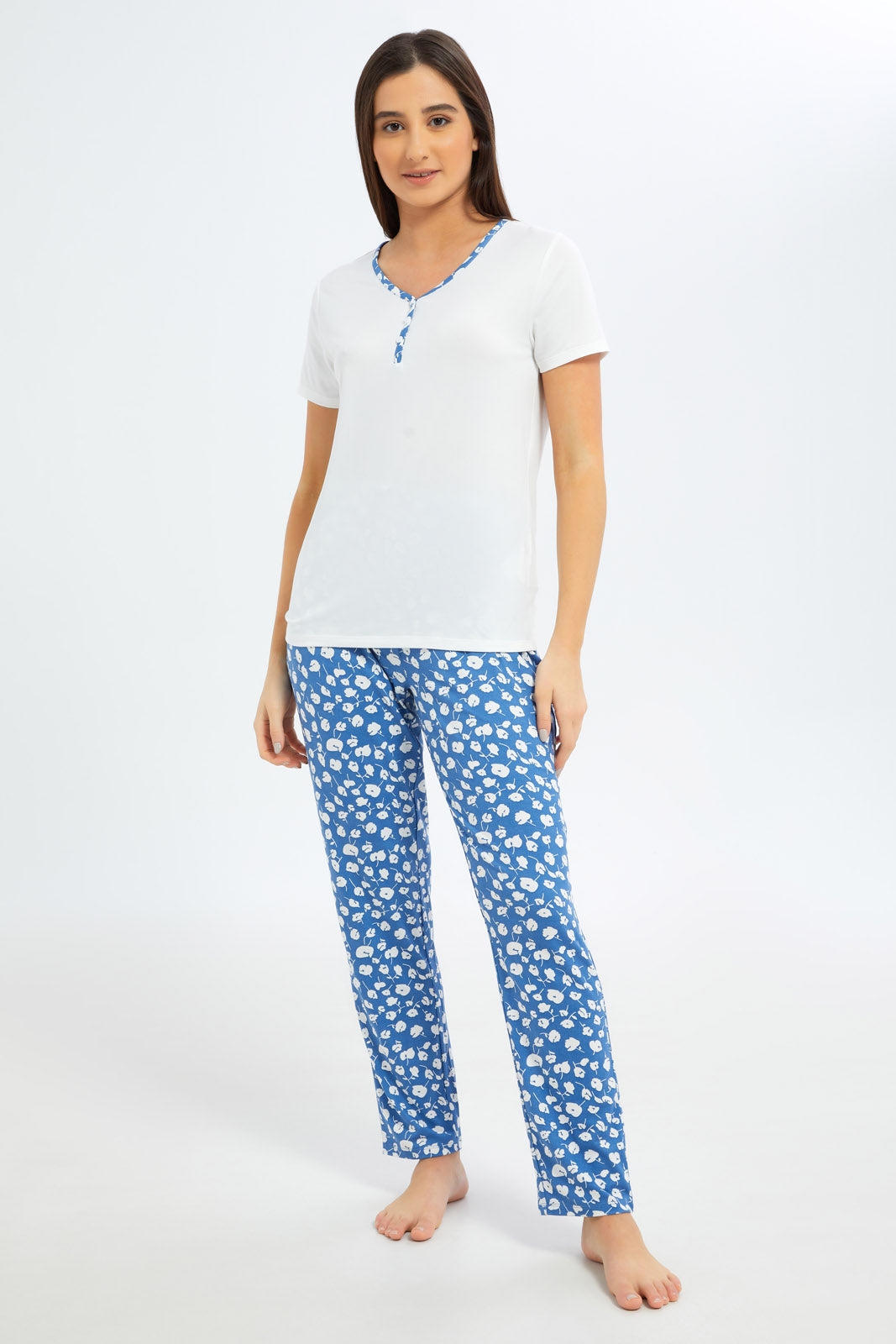 Redtag-Women-Assorted-Short-Sleeves-Pajama-Set-Bottom-Aop-Category:Pyjama-Sets,-Colour:Assorted,-Deals:New-In,-Filter:Women's-Clothing,-New-In-Women-APL,-Non-Sale,-S23B,-Section:Women,-TBL,-Women-Pyjama-Sets--