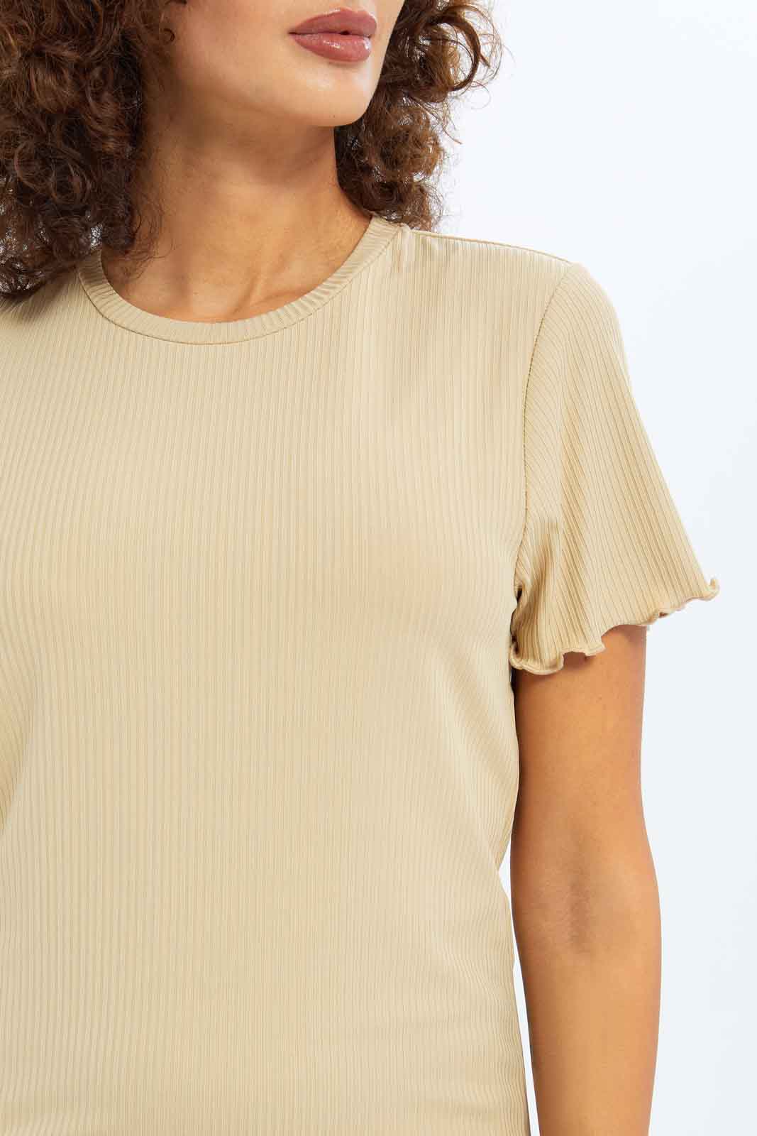 Redtag-Women-Beige-Epp-Rib-Tee-Category:Tops,-Colour:Beige,-Deals:New-In,-Filter:Women's-Clothing,-New-In-Women-APL,-Non-Sale,-PPE,-S23B,-Section:Women,-Women-Tops-Women's-