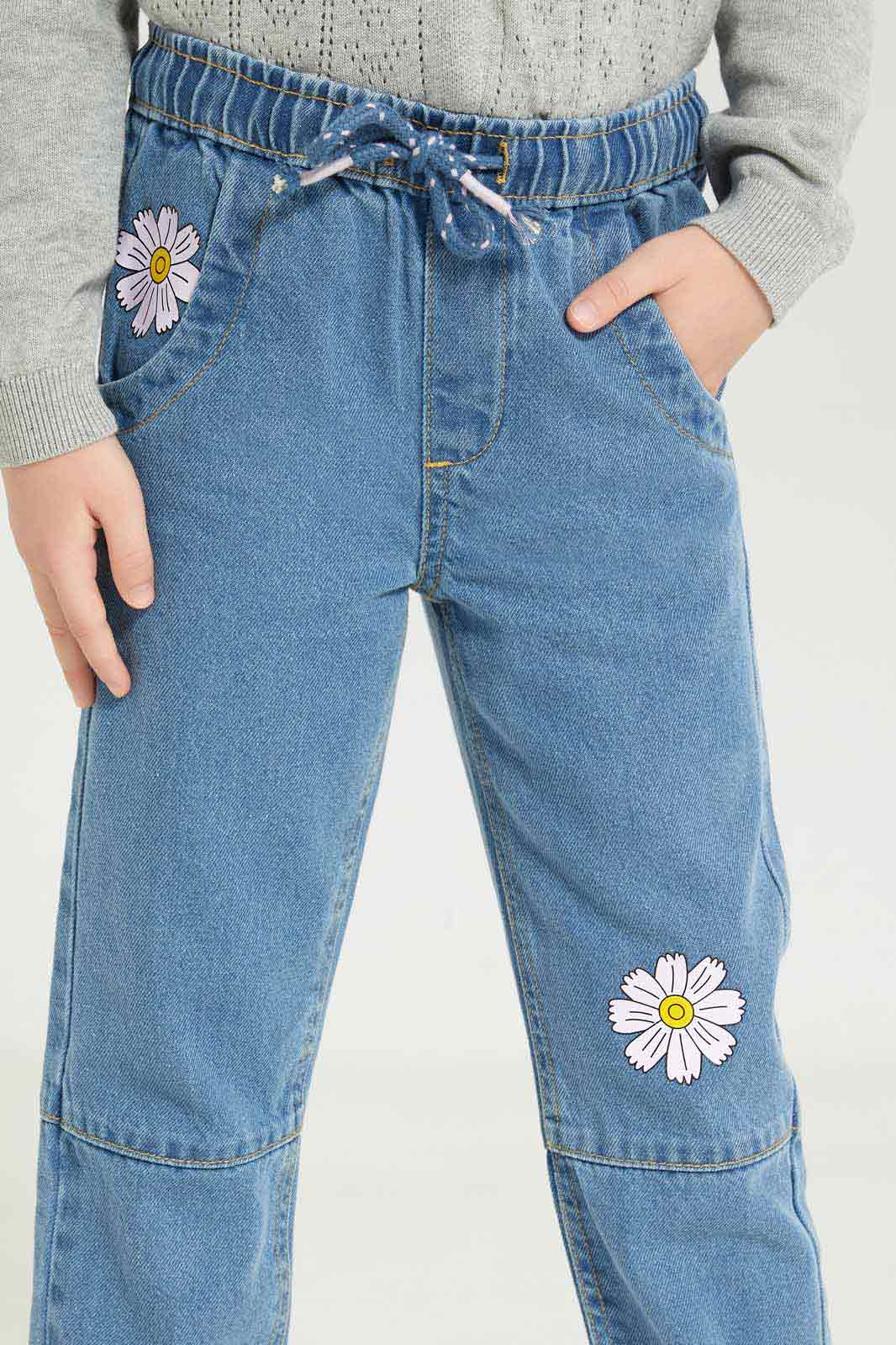 Redtag-Girls-Medium-Wash-Floral-Pull-On-Jeggings-Category:Jeggings,-Colour:Blue,-Deals:New-In,-Filter:Girls-(2-to-8-Yrs),-GIR-Jeggings,-New-In-GIR-APL,-Non-Sale,-S23A,-Section:Girls-(0-to-14Yrs)-Girls-2 to 8 Years