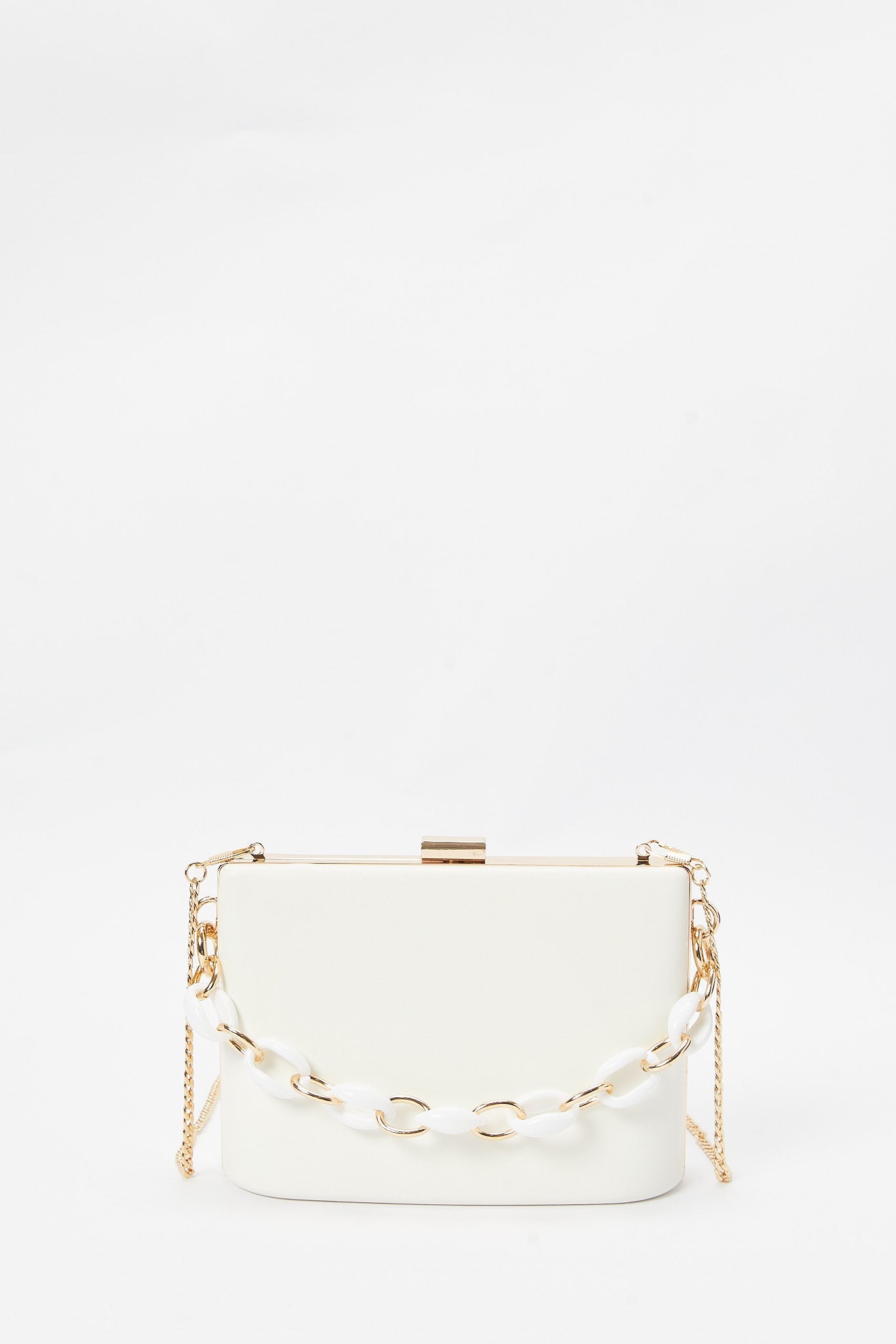 Redtag-White-Embellished-Evening-Clutch-Bag-With-Resin-Chain-Category:Bags,-Colour:White,-Filter:Women's-Accessories,-New-In,-New-In-Women-ACC,-Non-Sale,-S23B,-Section:Women,-Women-Bags-Women-