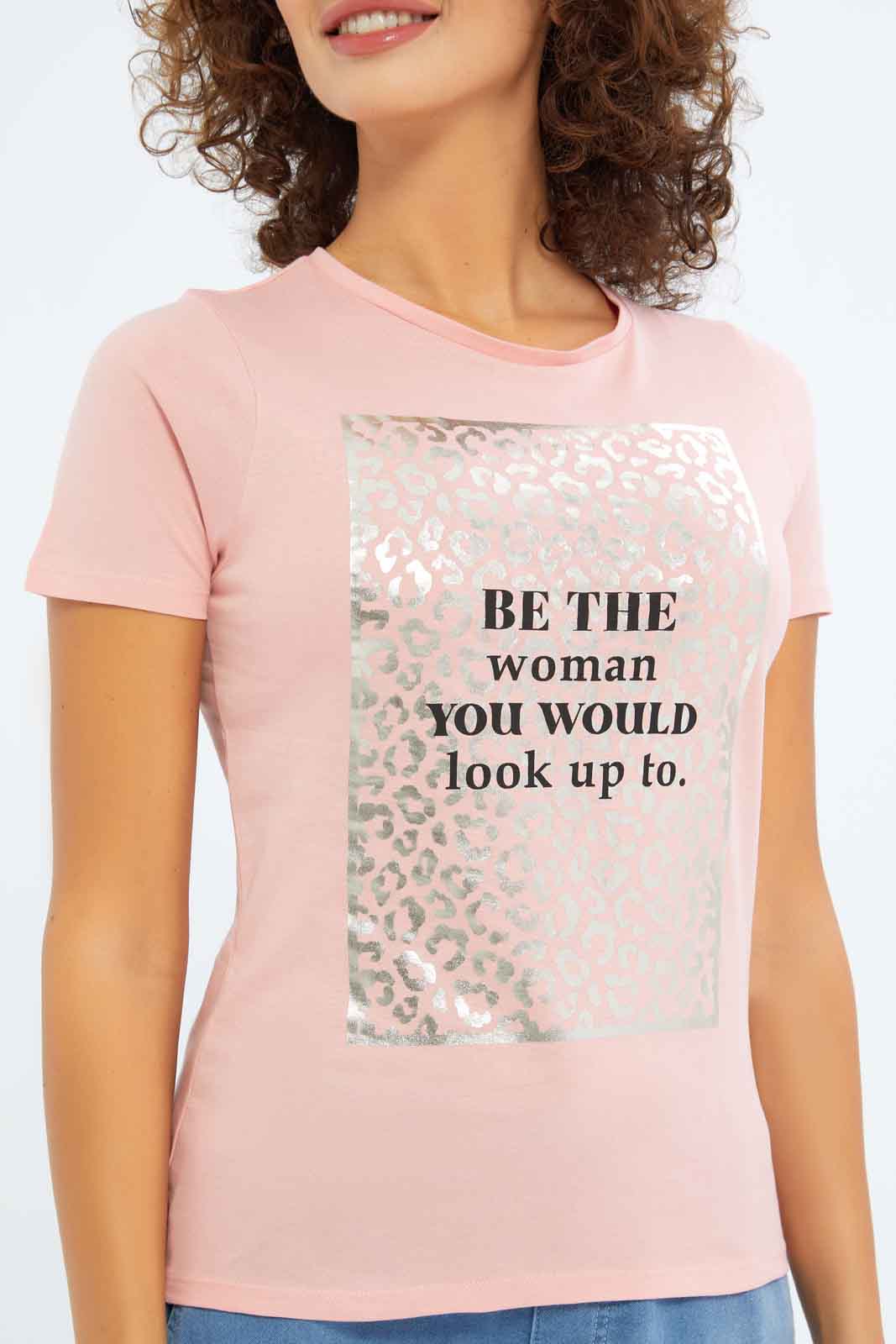 Redtag-Women-Rose-Positive-Slogan-Printed-T-Shirt-Category:T-Shirts,-Colour:Apricot,-Deals:New-In,-Filter:Women's-Clothing,-New-In-Women-APL,-Non-Sale,-S23B,-Section:Women,-TBL,-Women-T-Shirts-Women's-