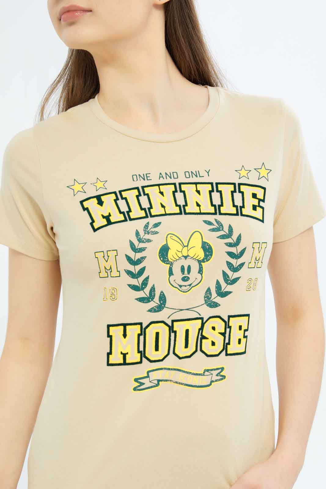 Redtag-Women-Cream-Minnie-Mouse-Printed-T-Shirt-Category:T-Shirts,-CHA,-Colour:Beige,-Deals:New-In,-Filter:Women's-Clothing,-New-In-Women-APL,-Non-Sale,-S23B,-Section:Women,-TBL,-Women-T-Shirts-Women's-