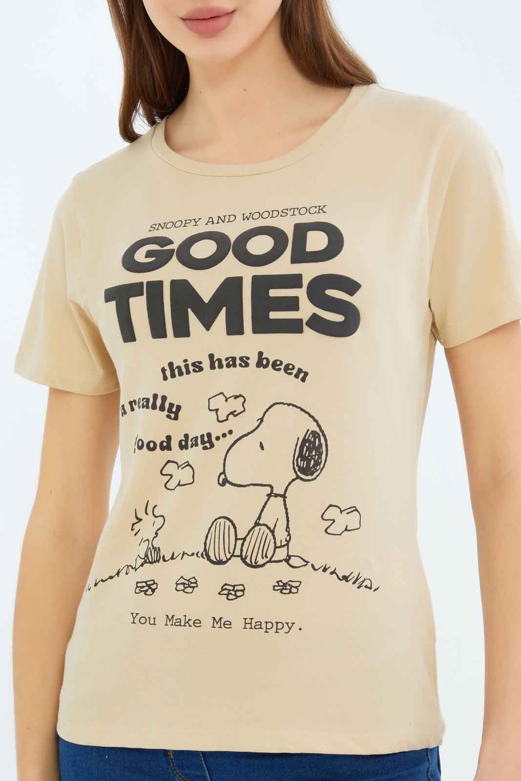 Redtag-Women-Beige-Peanuts-Printed-T-Shirt-Category:T-Shirts,-Colour:Beige,-Deals:New-In,-Filter:Women's-Clothing,-New-In-Women-APL,-Non-Sale,-S23B,-Section:Women,-TBL,-Women-T-Shirts-Women's-