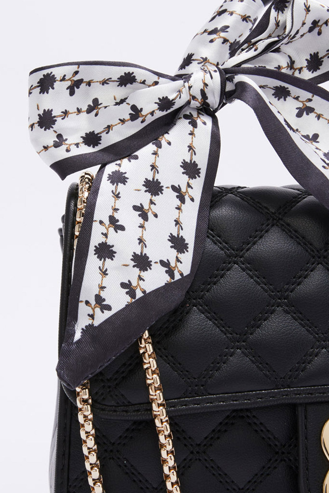 Redtag-Black-Quilted-Cross-Body-With-Scarf-Category:Bags,-Colour:Black,-Filter:Women's-Accessories,-New-In,-New-In-Women-ACC,-Non-Sale,-RMD,-S23B,-Section:Women,-Women-Bags-Women-