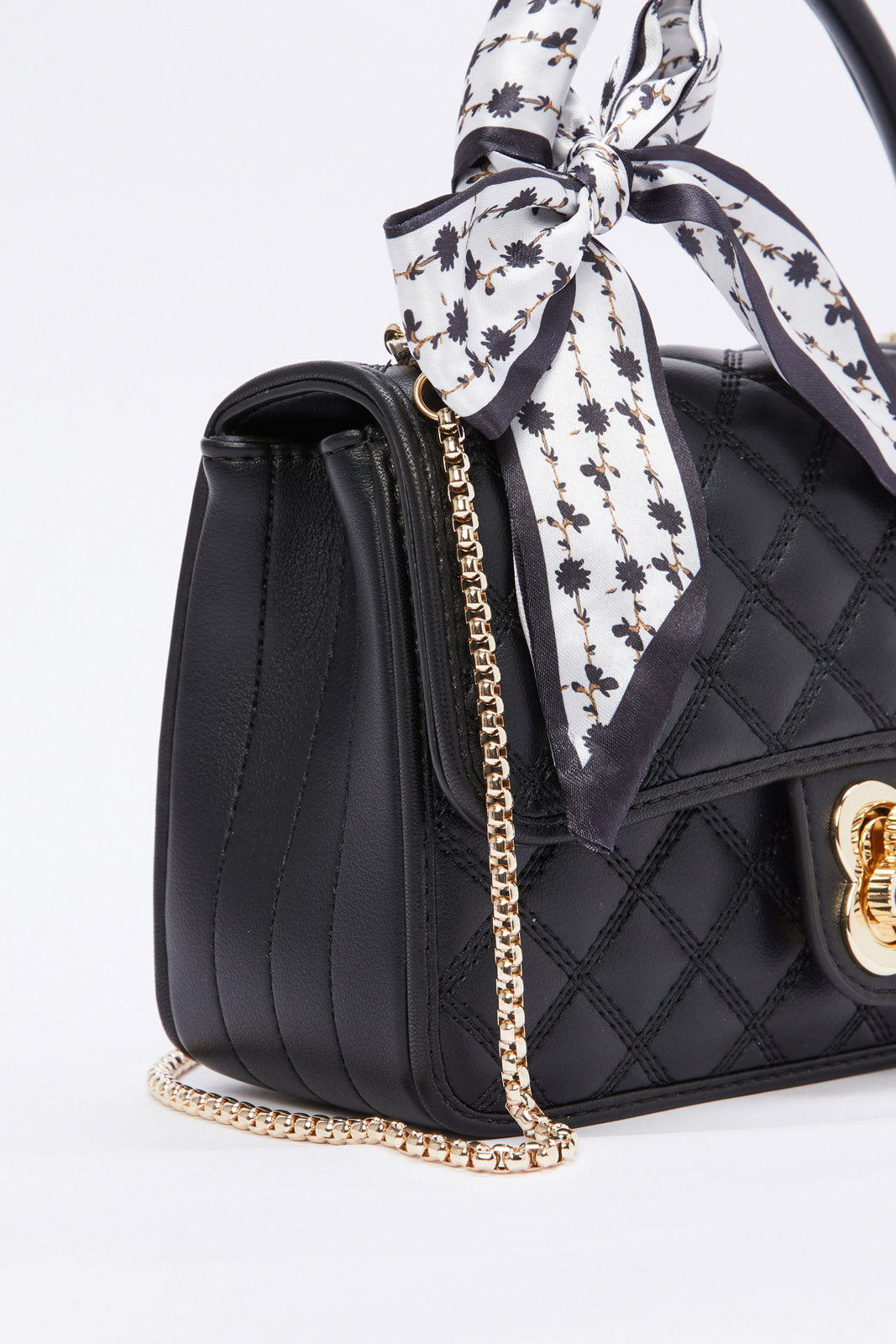 Redtag-Black-Quilted-Cross-Body-With-Scarf-Category:Bags,-Colour:Black,-Filter:Women's-Accessories,-New-In,-New-In-Women-ACC,-Non-Sale,-RMD,-S23B,-Section:Women,-Women-Bags-Women-