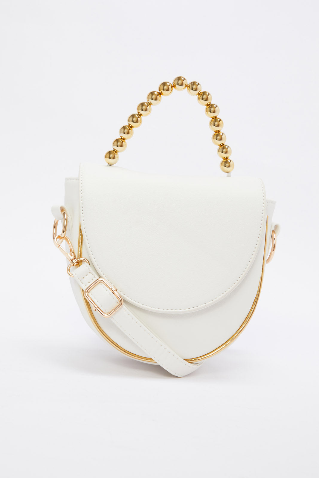 Redtag-White-Saddle-With-Gold-Beads-Embellished-Crossbody-Bag-Category:Bags,-Colour:White,-Filter:Women's-Accessories,-New-In,-New-In-Women-ACC,-Non-Sale,-RMD,-S23B,-Section:Women,-Women-Bags-Women-