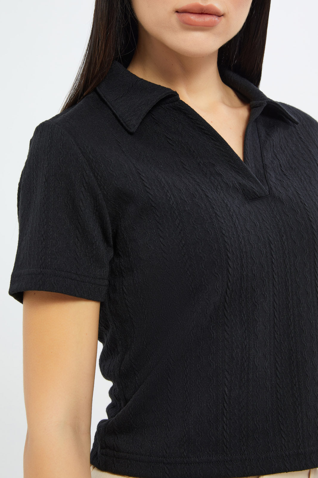 Redtag-Women-Black-Collared-Top-Category:Tops,-Colour:Black,-Deals:New-In,-Filter:Women's-Clothing,-H1:LWR,-H2:LEC,-H3:JYT,-H4:FJT,-LEC,-LEC-Tops,-New-In-LEC-APL,-Non-Sale,-S23C,-Season:S23C,-Section:Women-Women's-
