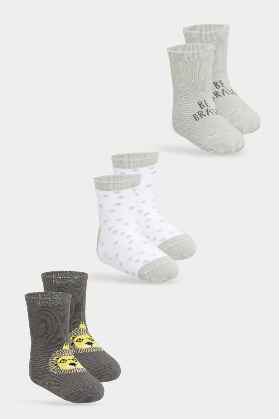 Redtag-Boys-3-Pack-Ankle-Length-Socks---Grey-Lion-Assorted-Ankle-Length-Pack-365,-Category:Socks,-Colour:Assorted,-Deals:New-In,-Filter:Infant-Boys-(3-to-24-Mths),-INB-Socks,-New-In-INB-APL,-Non-Sale,-Section:Boys-(0-to-14Yrs)-Infant-Boys-3 to 24 Months