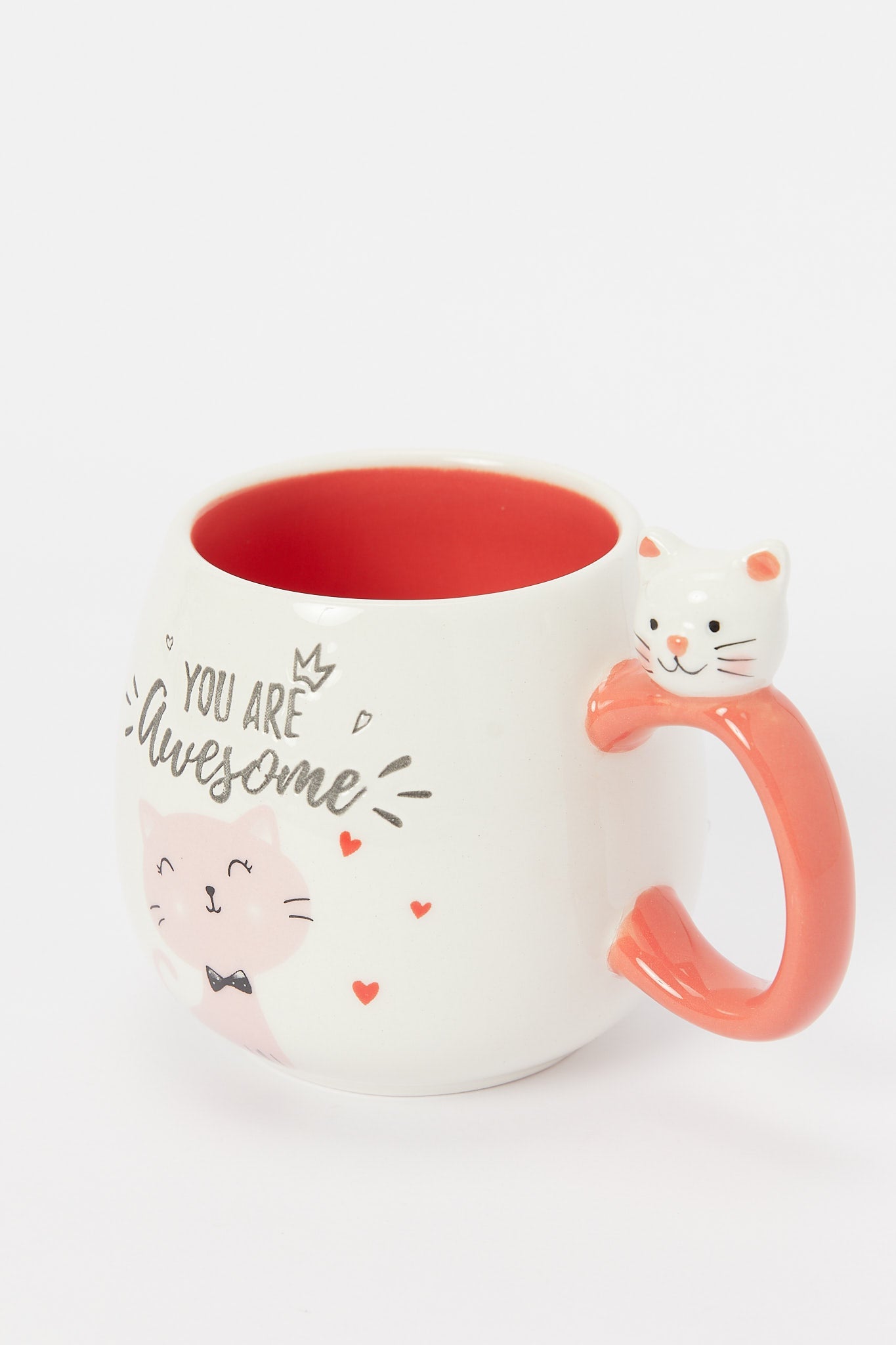 Redtag-White-Cat-Mug-Category:Bottles,-Colour:Assorted,-Deals:New-In,-Filter:Home-Dining,-H1:HMW,-H2:DIN,-H3:CRC,-H4:CSN,-HMW-DIN-Crockery,-New-In-HMW-DIN,-Non-Sale,-S23B,-Season:S23B,-Section:Homewares-Home-Dining-