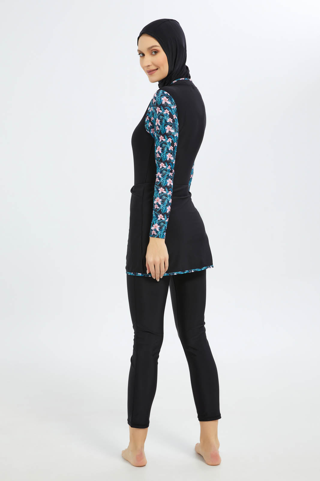 Redtag-Women-Black-Botanical-Print-Swim-Burkini-Top-And-Bottom-Set-Category:Swimwear,-Colour:Black,-Deals:New-In,-Filter:Women's-Clothing,-New-In-Women-APL,-Non-Sale,-S23B,-Section:Women,-Women-Swimwear--