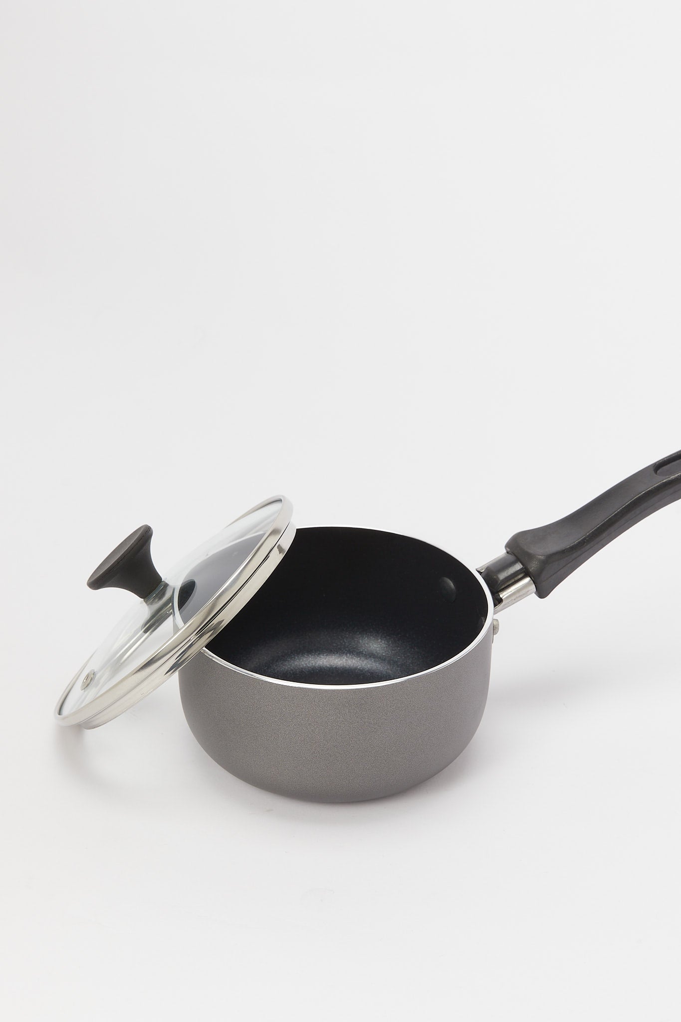 Redtag-Black-Aluminum-Non-Stick-Sauce-Pan-With-Glass-Lid-(12Cm)-365,-Category:Pans,-Colour:Black,-Deals:New-In,-Filter:Home-Dining,-H1:HMW,-H2:DIN,-H3:COO,-H4:PAP,-HMW-DIN-Cookware,-New-In-HMW-DIN,-Non-Sale,-Season:365,-Section:Homewares,-Style:MINIATURE-Home-Dining-
