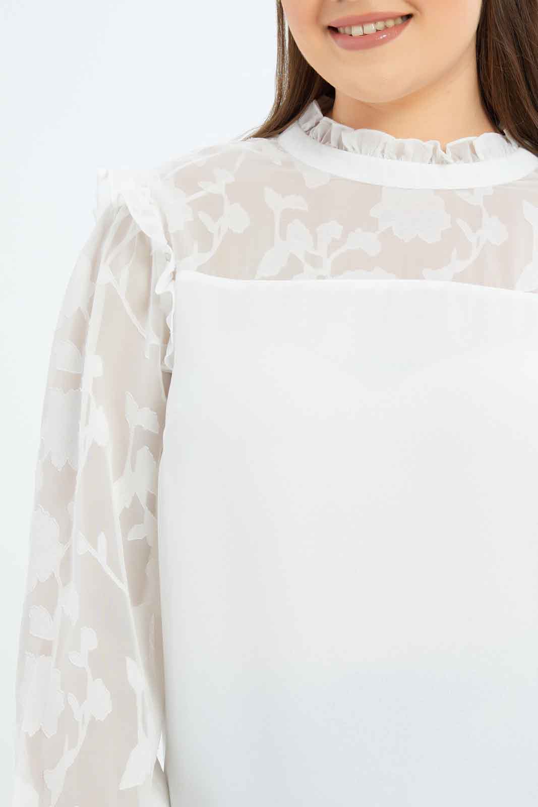 Redtag-Women-Ivory-Jacquard-Yoke-&-Sleeve-Detail-Blouse-Category:Blouses,-Colour:Ivory,-Deals:New-In,-Filter:Plus-Size,-LDP-Blouses,-New-In-LDP-APL,-Non-Sale,-S23B,-Section:Women-Women's-