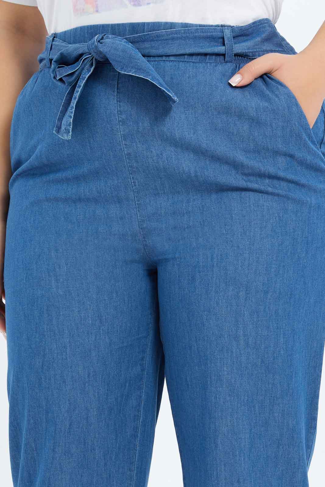 Redtag-Women-Blue-Wide-Leg-Denim-Pant-With-Self-Belt-Category:Jeans,-Colour:Denim,-Deals:New-In,-Filter:Plus-Size,-LDP-Jeans,-New-In-LDP-APL,-Non-Sale,-S23B,-Section:Women-Women's-